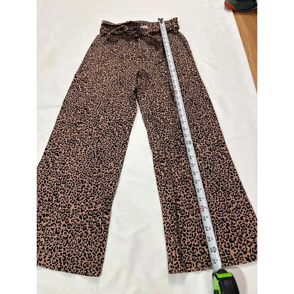 Reformation Womens 0 Jackie Leopard Linen Cropped Belted Wide Leg Pants Beachy